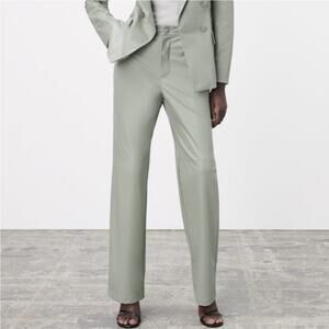 Zara Sage Green Faux Leather Wide Leg Pants Size Medium